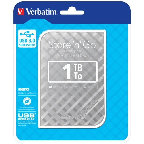 Verbatim Store 'N' Go Usb 3.0 Hard Drive 1Tb Silver