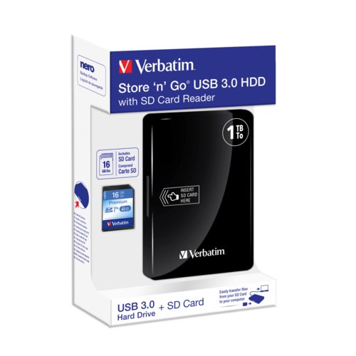 Store 'N' Go Usb 3.0 Hdd With Sd Card Reader 1Tb + 16Gb SD Card
