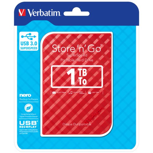 Verbatim Store N Go 1Tb Portable Hard Drive Red