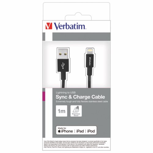Verbatim Lightning Stainless Steel Sync & Charge Cable 100Cm Black
