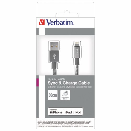 Verbatim Lightning Stainless Steel Sync & Charge Cable 100Cm Grey