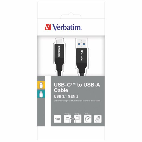 Verbatim Usb 3.1 Usb-C To Usb-A Stainless Steel Cable 100Cm Gen2 Black