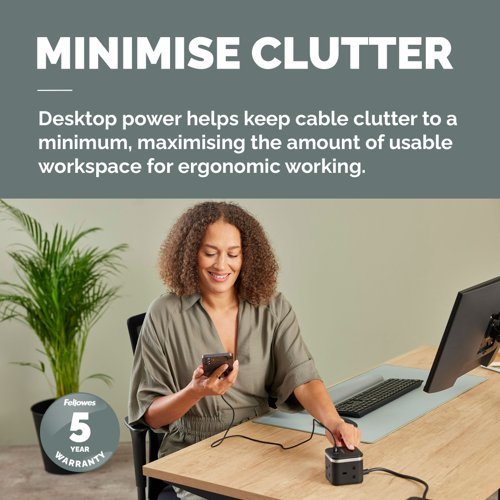 Fellowes Power Cube with 3 Power Socket Extension USB-A & USB-C Ports Black