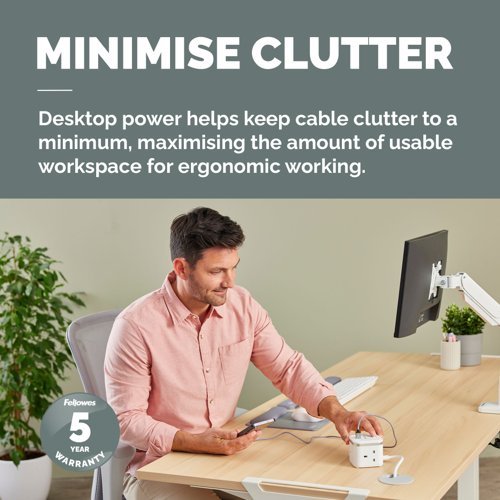 Fellowes Power Cube with 3 Power Socket Extension USB-A & USB-C Ports White