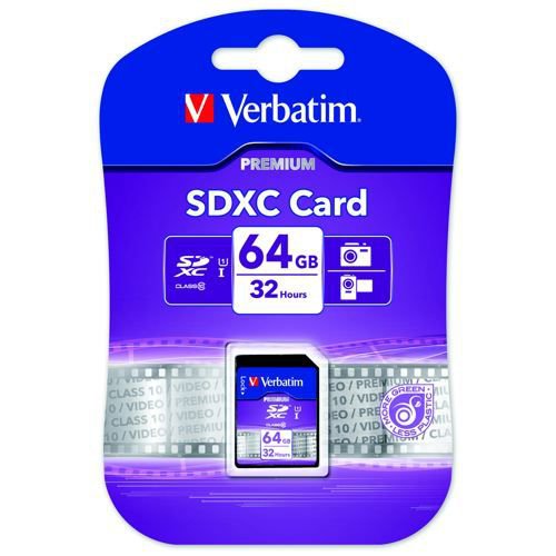 Verbatim SDXC Class 10 Memory Card 64GB Flash Memory Cards HW3163