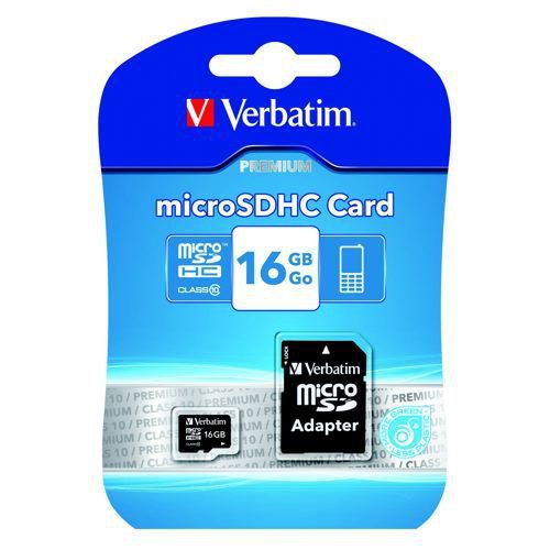 Verbatim Micro SDHC Memory Card 16GB Class 10 With Adapter