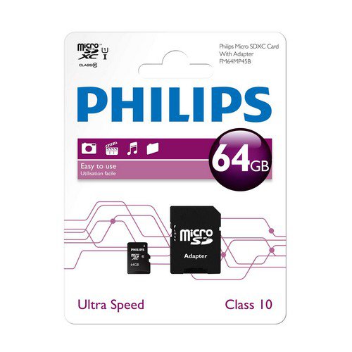 Philips Micro SDHC Class 10 Memory Card 64GB & Adaptor