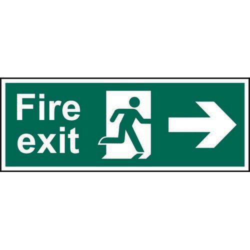 Fire Exit sign with running man and arrow left (400 x 150mm). Manufactured from strong rigid PVC and