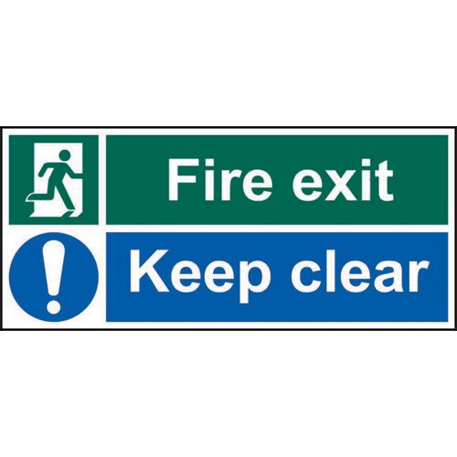 Self-Adhesive Vinyl Fire Exit Keep Clear safety instruction sign with running man and arrow down rig