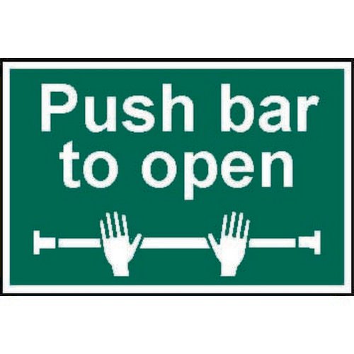 Self adhesive semi-rigid PVC Push Bar To Open sign (300 x 200mm). Easy to fix simply peel off the b