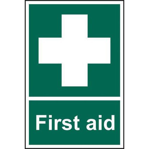 Self adhesive semi-rigid PVC First Aid sign (200 x 300mm). Easy to fix simply peel off the backing