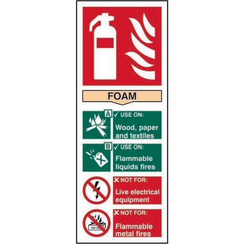 Fire Extinguisher Composite Foam sign (82 x 202mm). Manufactured from strong rigid PVC and is non-ad