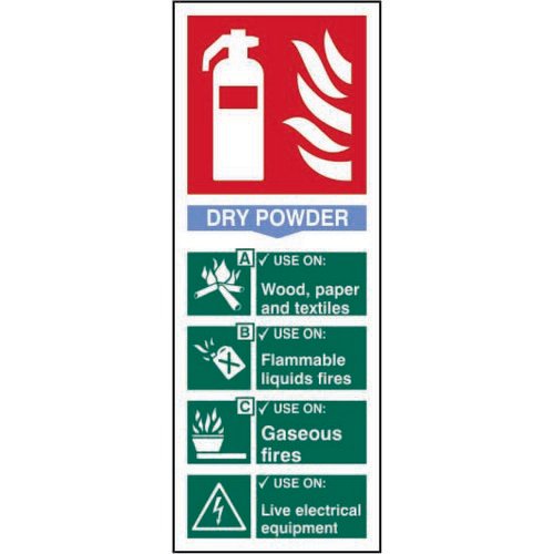 Fire Extinguisher Composite Dry Powder sign (82 x 202mm). Manufactured from strong rigid PVC and is 