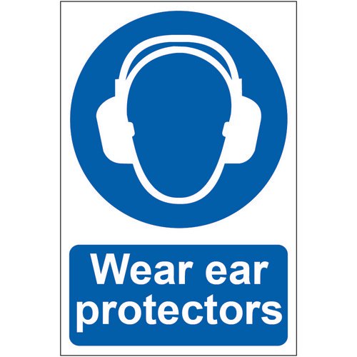 Self adhesive semi-rigid PVC Wear Ear Protectors Sign (200 x 300mm). Easy to fix  simply peel off th