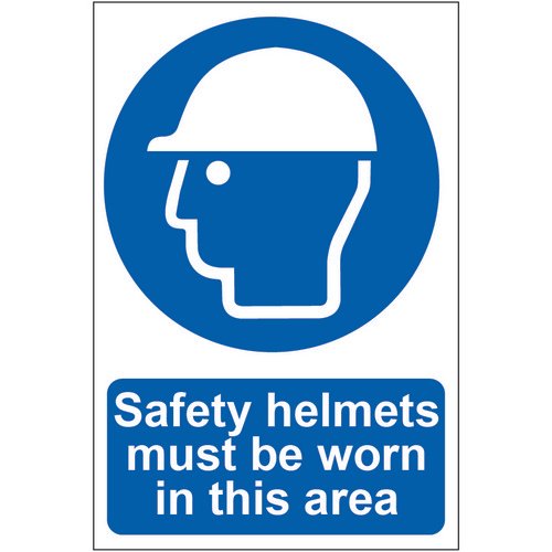 Self adhesive semi-rigid PVC Safety Helmets Must Be Worn In This Area Sign (200 x 300mm).