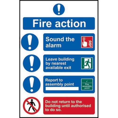 Fire Action Procedure sign (200 x 300mm). Manufactured from strong rigid PVC and is non-adhesive 0.