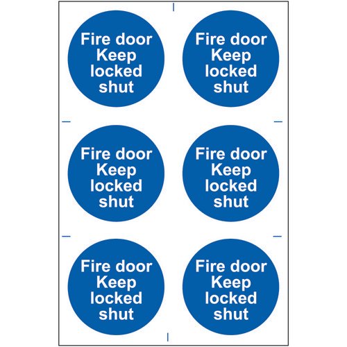 Self adhesive semi-rigid PVC Fire Door Keep Locked Shut Sign (200 x 300mm). Easy to fix peel off th