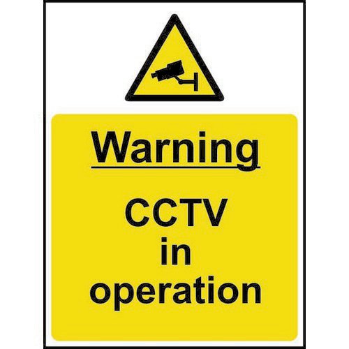 Warning CCTV In Operation sign (300 x 400mm). Manufactured from strong rigid PVC and is non-adhesive