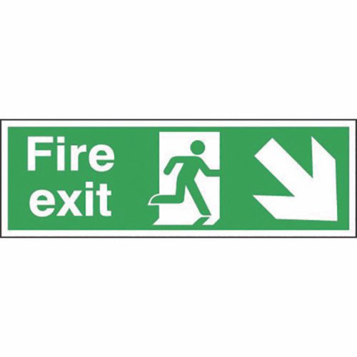 Safety Sign Fire Exit Running Man Arrow Down Right 150x450mm Self-Adhesive