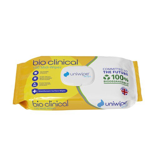 Uniwipe Bio Clinical Midi Wipes Biodegradable Wipes (PK100) Cleaning Wipes JA1004