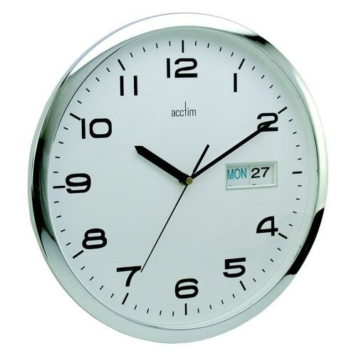 Acctim Supervisor Day/Date Chromed Case Wall Clock Clocks JA1185
