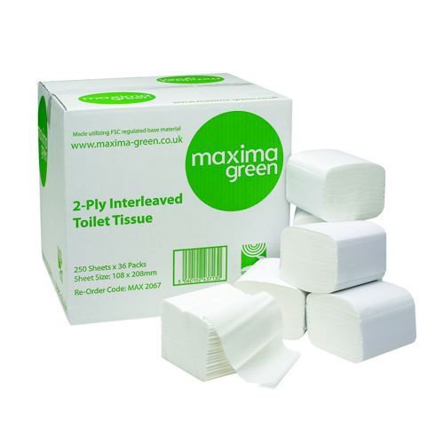 Toilet Tissue Bulk Recycled 2-Ply Interleaved For Dispenser 250 Sheets White Pack 36
