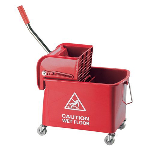 Charles Bentley Mop Bucket Mobile Colour-Coded with Handle 4 Castors 20 Litre Red