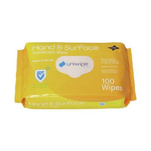 Uniwipe Hand and Surface Wipes (Pack of 100) 1025 Cleaning Wipes JA2142