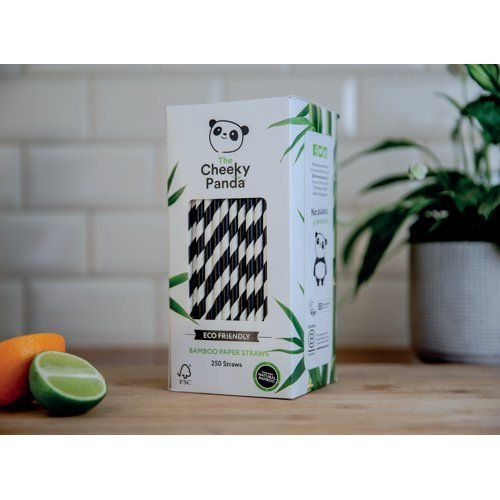 Cheeky Panda Bamboo Paper Straw Black Stripes (Pack of 250) 0111129 Cups & Glasses JA2578