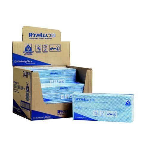 Wypall X50 Cleaning Cloths Absorbent Strong Non-Woven Tear-Resistant Blue Pack 50