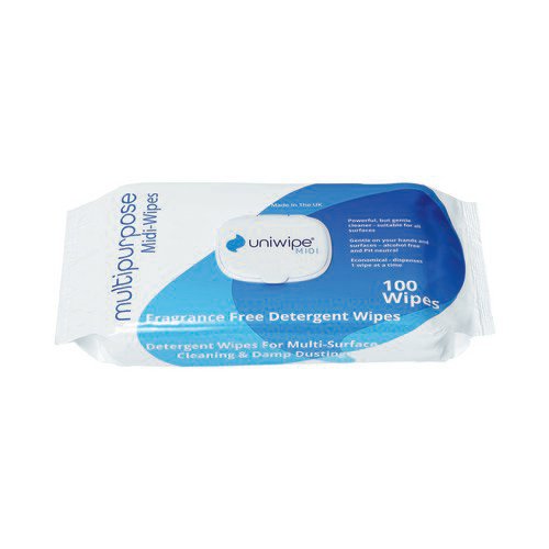 Uniwipe Multipurpose Detergent Midi Wipes Pack 100