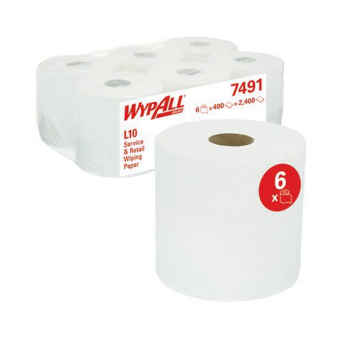 Wypall L10 Roll Control Wiper White 400 Sheets (Pack of 6) 7491