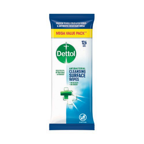 Dettol Antibacterial Cleansing Surface Wipes 126 Wipes 3189500 Cleaning Wipes JA4395