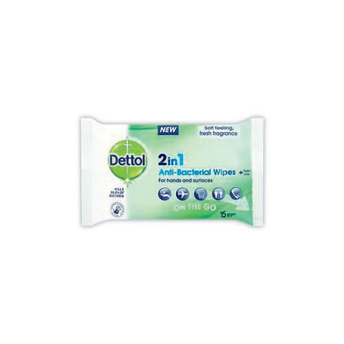 Dettol 2in1 Antibacterial Hand and Surface Wipes 15 Wipes (Pack of 9) 3075819