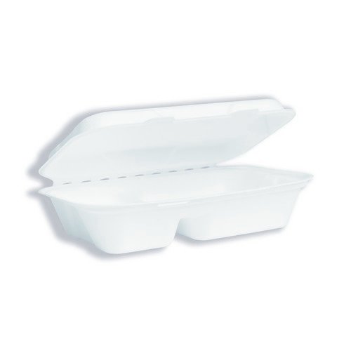Vegware Bagasse Takeaway Box 2 Compartment 9x6 inch White (Pack of 200) B002