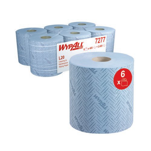 Wypall L20 Essential Centrefeed Wiping Paper Roll 2 Ply Blue (Pack of 6) 7277 Paper Towels JA4440