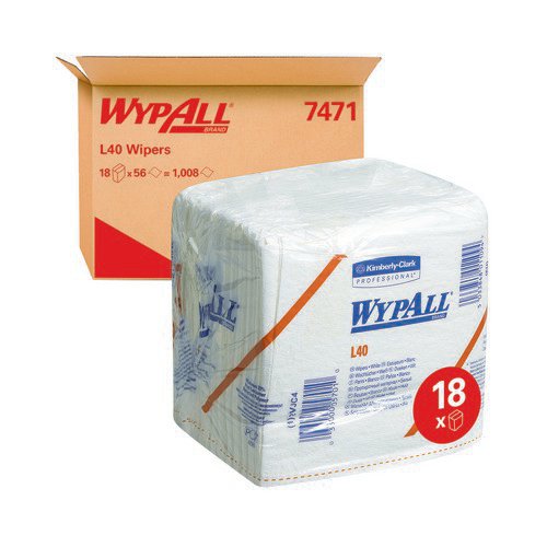 WypAll L40 Wipers 1 Ply Folded Sheets White (Pack of 18) 7471 Paper Towels JA4445