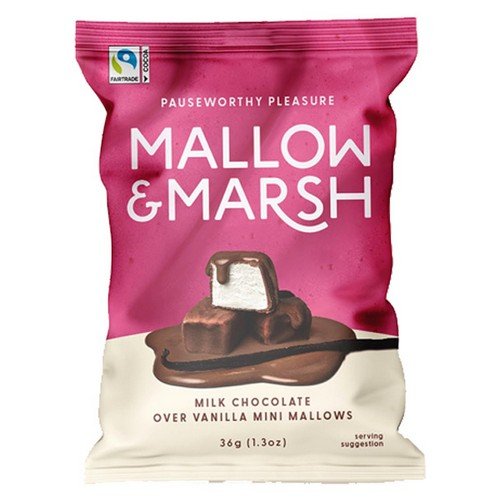 Mallow & Marsh Bags Milk Chocolate over Vanilla Mini Mallows 12x36g
