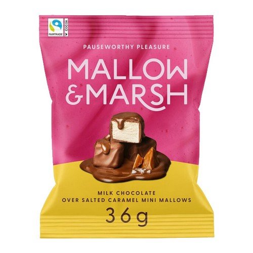 Mallow & Marsh Bags Milk Chocolate over Salted Caramel Mini Mallows 12x36g