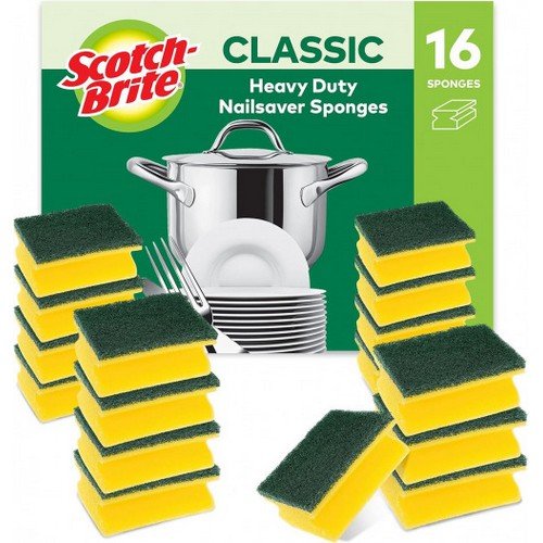 Scotch-Brite Classic Nail Saver Heavy Duty Scrub Sponge Yellow And Green (PK16) - 7100248034