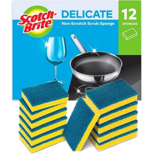 Scotch-Brite Delicate Non-Scratch Scrub Sponge Yellow And Green (Pack 12) - 7100248036
