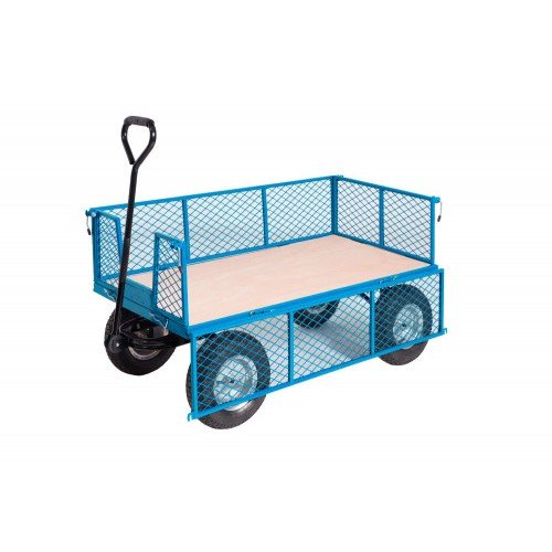 General Purpose Truck; Plywood Base; Mesh Sides & Ends With Pneumatic Wheels; 400Kg; Blue/Veneer