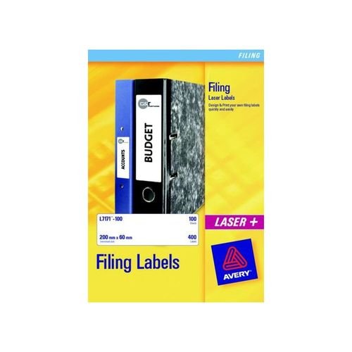 Avery Filing Labels Inkjet Lever Arch 4 per Sheet 200x60mm 100 Labels