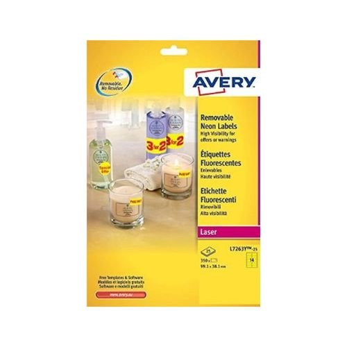 Avery Laser Labels 99.1x38.1mm Fluorescent Yellow 350 Labels  Pack 25