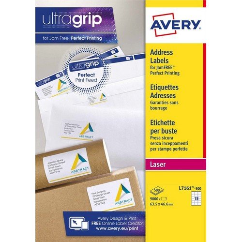 Avery Laser Labels 63.5x46.6mm 18 per Sheet White 9000 Labels FSC