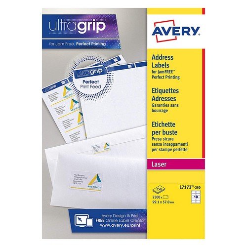 Avery Laser Labels 99.06x57mm 10 Per Sheet White 2500 Labels FSC