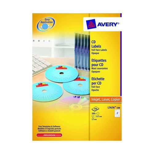 Avery Full Face CD/DVD Laser Labels Black and White 2 Per Sheet