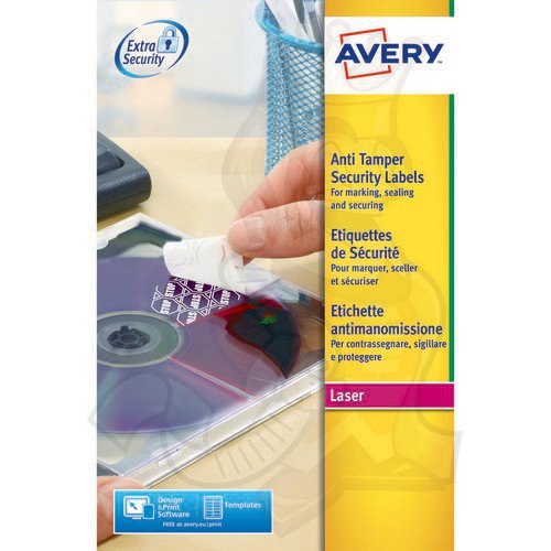 Avery Laser NoPeel Anti-Tamper Permanent Label 63x30mm 27 Per A4 Sheet White (Pack 540 Labels) L6114