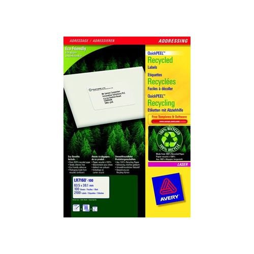 Avery Recycled Address Laser Labels 21 Per Sheet White Pack 100