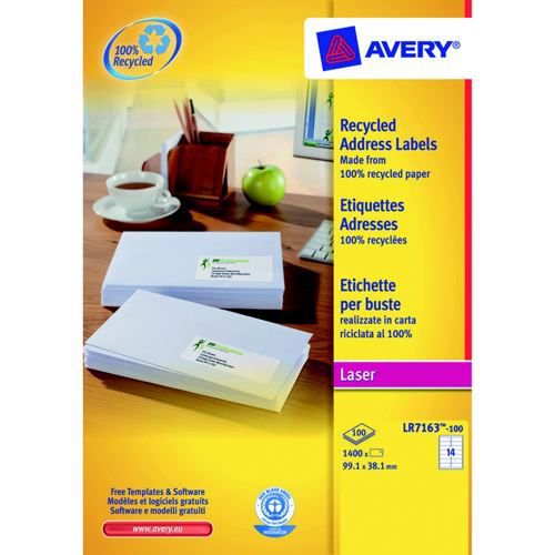 Avery Recycled Address Laser Labels 14 Per Sheet White Pack 100